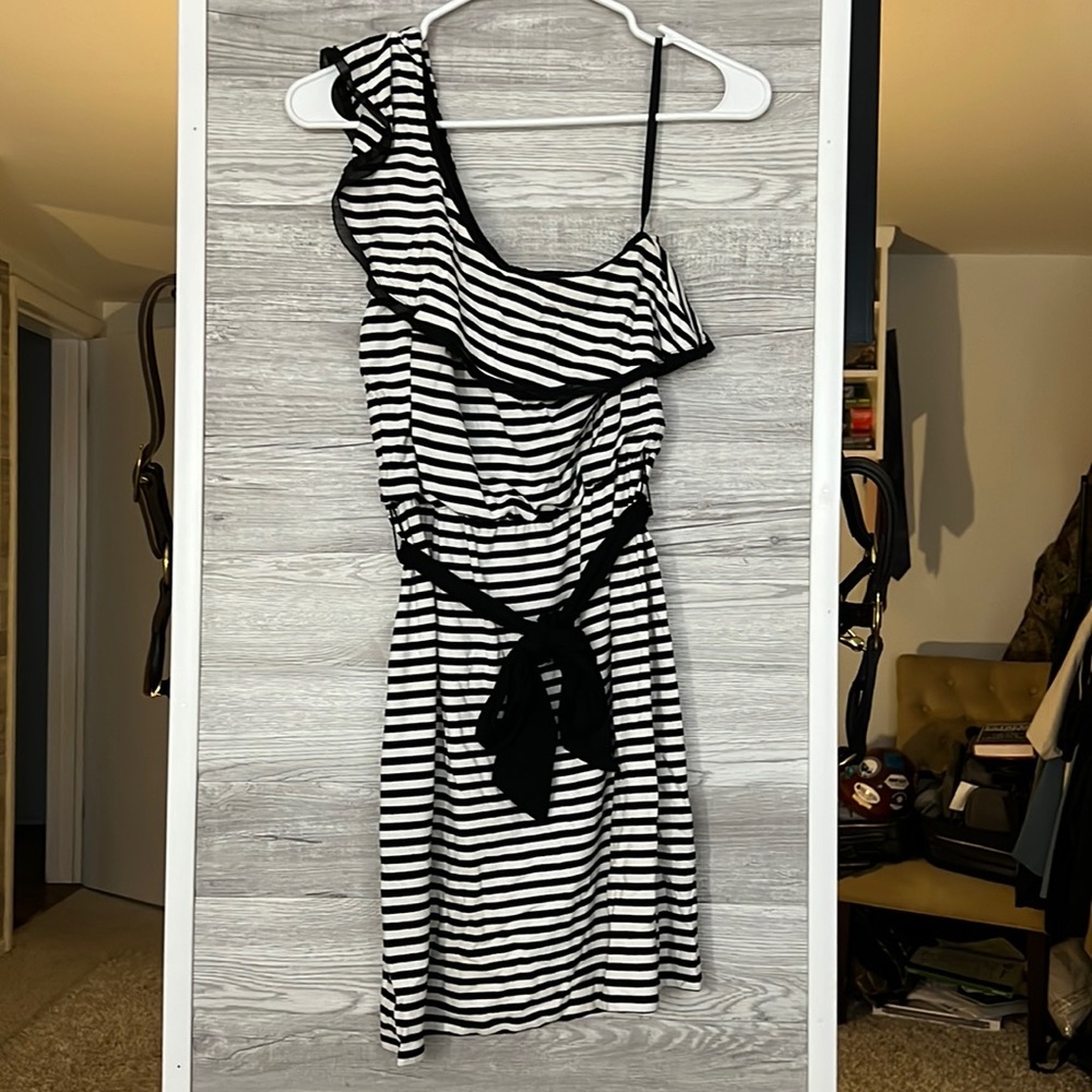 White House Black Market One Shoulder B&W Summer Dress